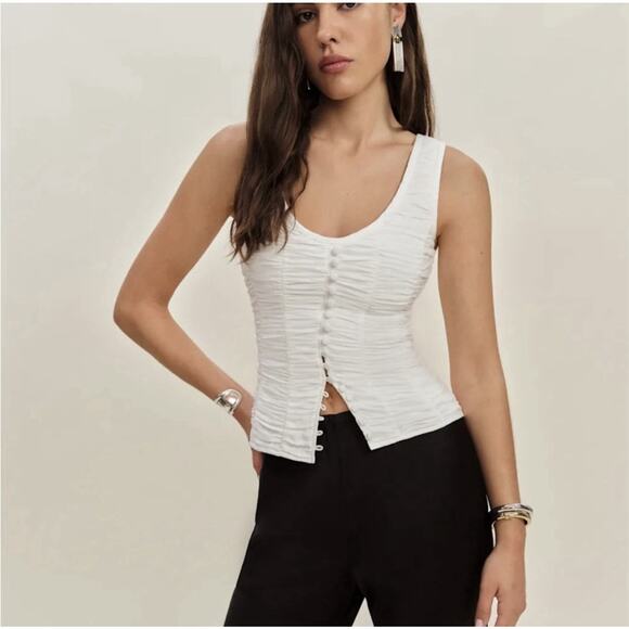 Reformation Archer Top White 4 Rouched Button Front Sexy Romantic - Picture 1 of 13